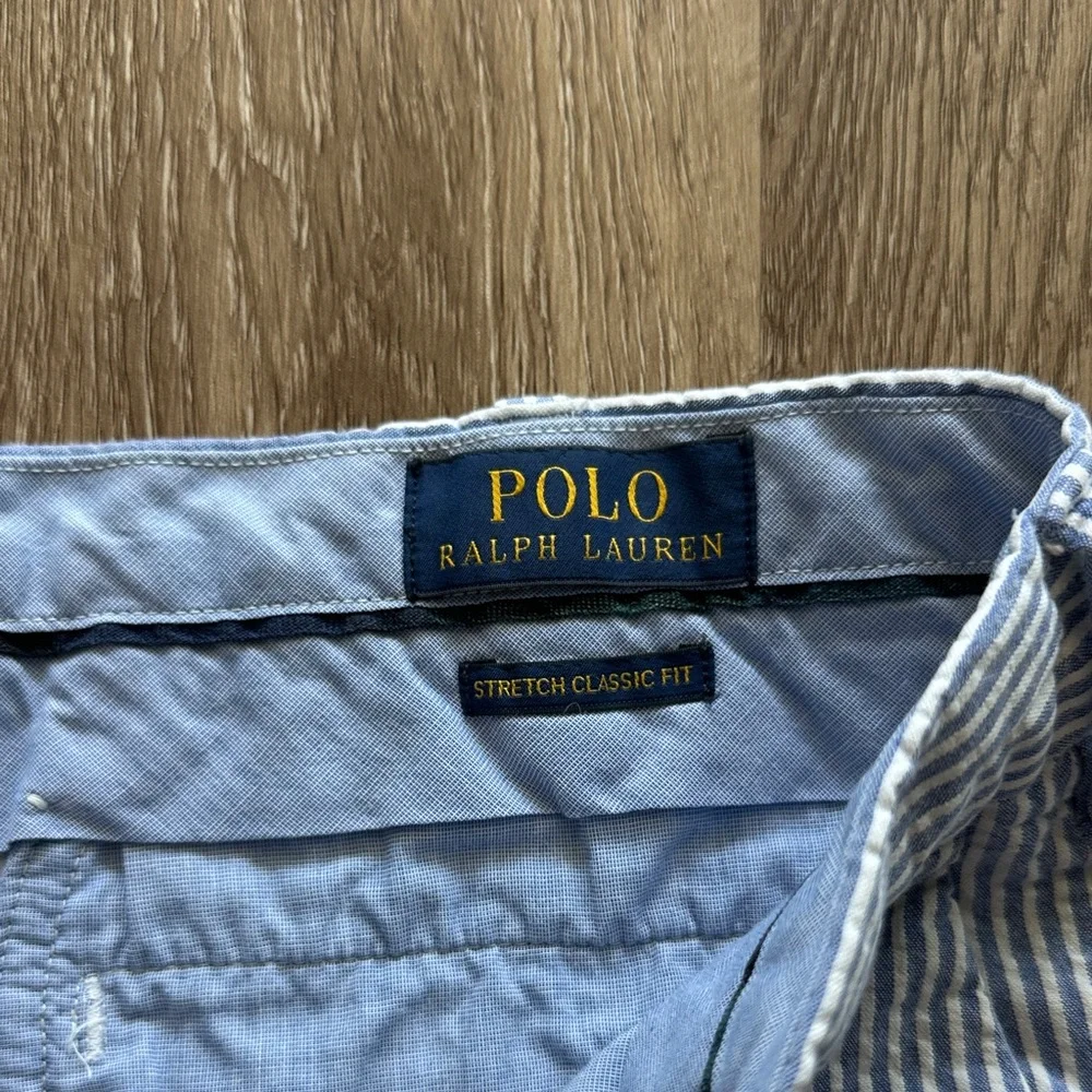 Polo by Ralph Lauren Men's Seersucker Shorts Blue White Striped 32 Classic Fit‎